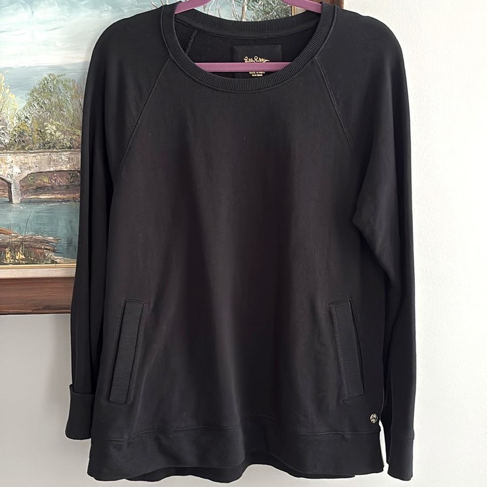 Lilly Pulitzer Luxletic Beach Comber Crewneck Pullover Sweatshirt Black Large
